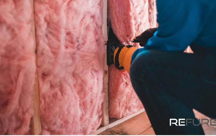 Wall insulation being installed in a house