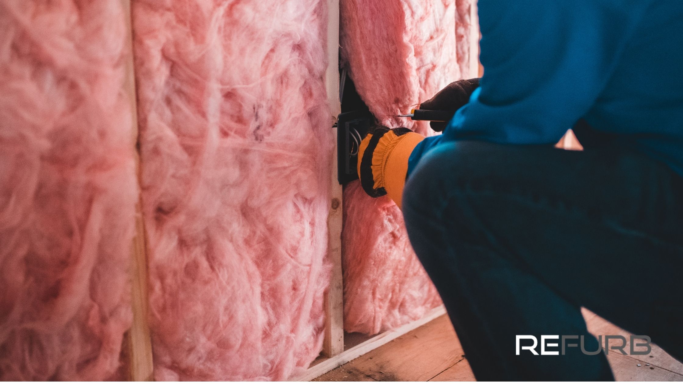 Wall insulation being installed in a house