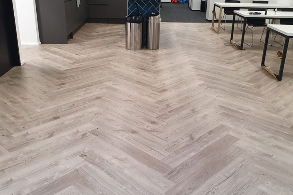 Wood effect safety flooring in a canteen area